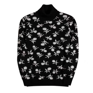 
Celebrity style winter men's turtleneck cashmere sweater, loose, warm, fashionable, floral pattern, young men's lapel sweater