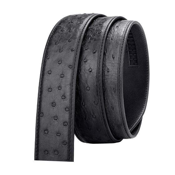 
Imported ostrich leather trousers belt men's genuine leather headless high-end tungsten steel automatic buckle without leading business brand trend