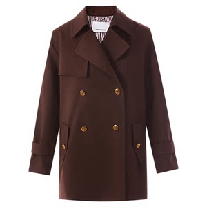 
Langzi retro lapel double-breasted windbreaker jacket commuting temperament high-end jacket for women 2025 autumn new style