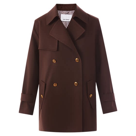 
Langzi retro lapel double-breasted windbreaker jacket commuting temperament high-end jacket for women 2025 autumn new style