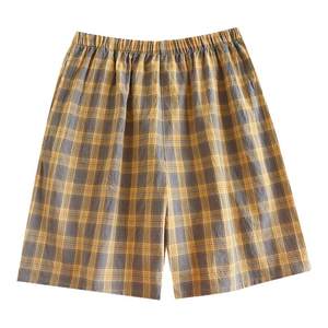 [Colored plaid pants] Japanese cotton washing cotton men's home pants five-quarter pants beach pants loose plus size
