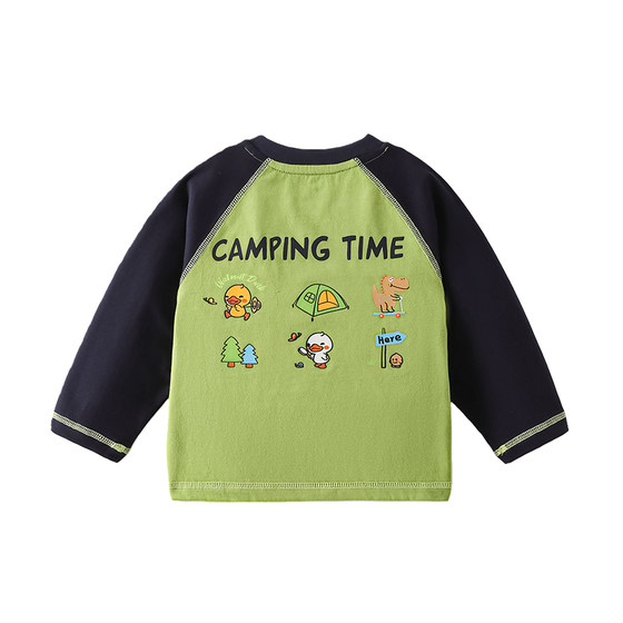 
WALNUT DUCK children's raglan sleeve pure cotton long-sleeved T-shirt boys and girls printed bottoming shirt 2026 spring new style