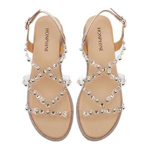 
Pink Friend New Fairy Style Transparent Sparkling Diamond Open-Toe Sandals Summer Low-Heel Cross-Strap Fashion Women's Shoes