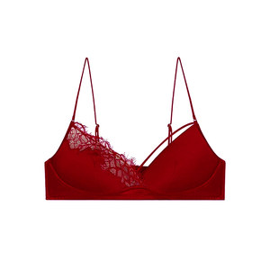 
DPLAYSWEET lace spaghetti strap underwear set silk lining red non-wired triangle cup bra sexy