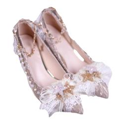 Golden Star Diamond Galaxy A Soaring Rabbit Original Crystal Shoes Flower Wedding Lolita Shoes Gold High Heels