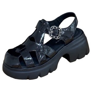 
Thick-soled raised toe Roman sandals for women 2026 new summer style versatile small thick heel fashion hollow sandals