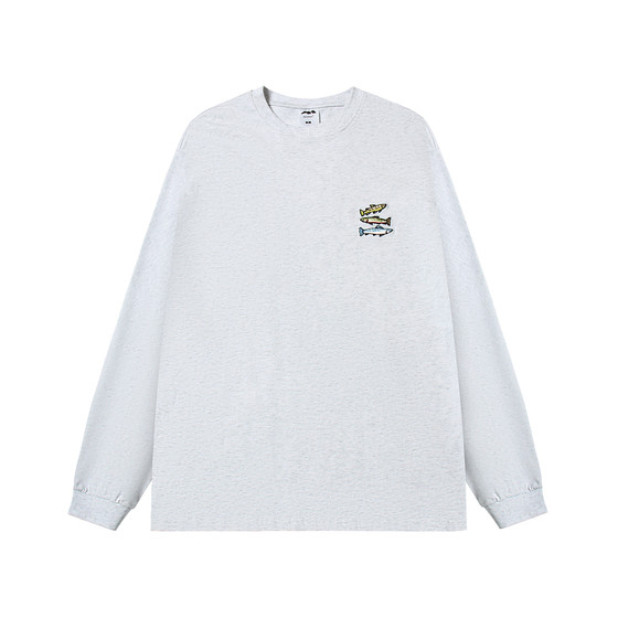
Hey Ma Qizu Japanese retro small fish embroidery casual long-sleeved T-shirt men's comfortable inner top trendy sweatshirt loose