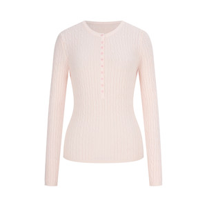 
MosesQueen pink twist sweater for women with slim half open collar long-sleeved sweater top
