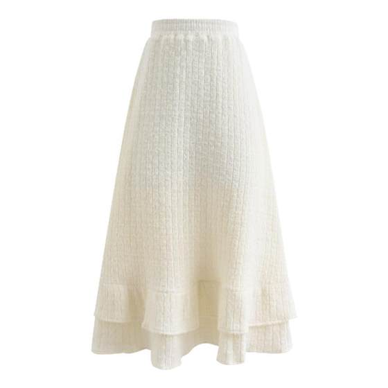 
Mori Girl Tribe Sweet Style Versatile Solid Color Knitted A-Line Skirt 2025 New Autumn Plus Velvet High Waist Skirt for Women
