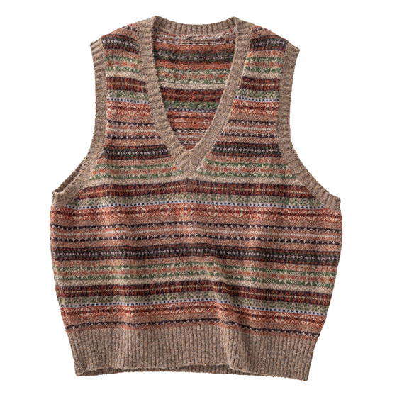 SOARIN British retro Fair Isle sweater vest men's ethnic style layered warm pullover jacquard knitted vest