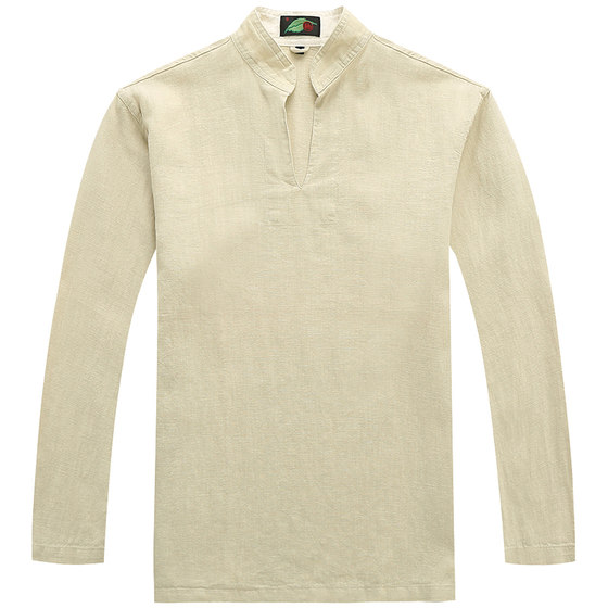 
Nan Tang suit Chinese style men's literary retro spring new top ramie shirt long-sleeved linen V-neck T-shirt Yuanxu