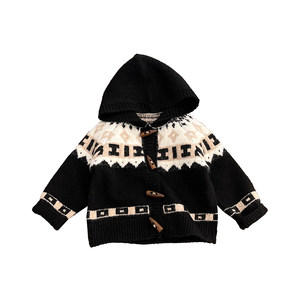 Boys winter style jacquard knitted cardigan baby boy thickened warm sweater infant Korean style hooded jacket