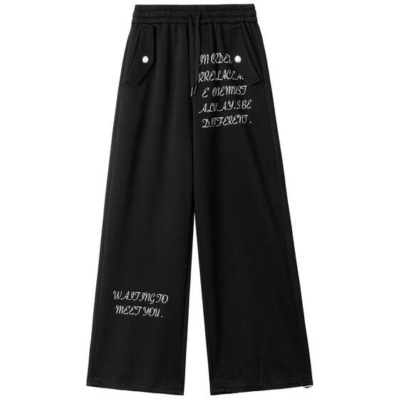 
KEIKO American Letter Printed Straight Sports Casual Pants 25 Autumn and Winter Relaxed High Waist Versatile Wide Leg Sweatpants