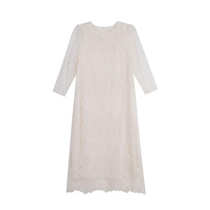 
Qiyuanjia Slightly Fat Large Size Feminine Lace Long-Sleeved Dress 2026 Spring New Loose Skin-covering Long Skirt