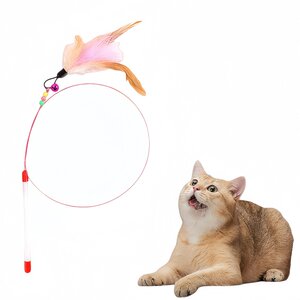 Cat teaser stick, cat toy, bell, feather, cat teaser stick, replace the head, relieve stress, bite resistant steel wire, long pole pet products