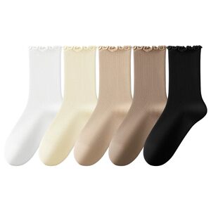 
With small leather shoes and piles of socks, women's summer thin mid-calf socks, lace cotton socks, confinement socks, white spring and autumn stockings