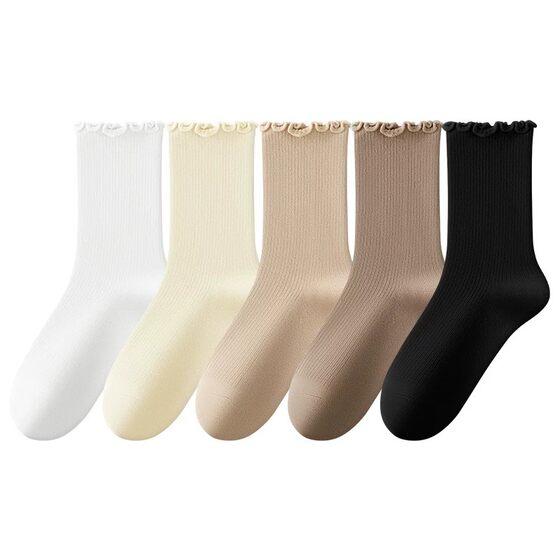 
With small leather shoes and piles of socks, women's summer thin mid-calf socks, lace cotton socks, confinement socks, white spring and autumn stockings