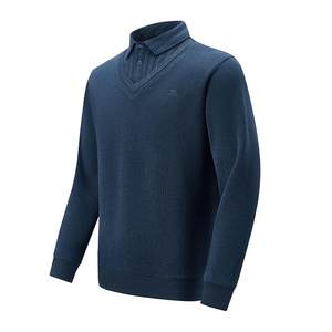 
Red bean plus velvet fake two-piece sweater for middle-aged and elderly dads warm base layer shirt with shirt collar knitted sweater for men