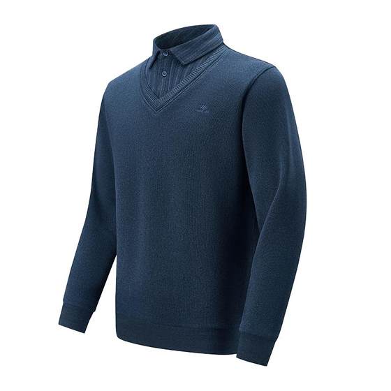 
Red bean plus velvet fake two-piece sweater for middle-aged and elderly dads warm base layer shirt with shirt collar knitted sweater for men