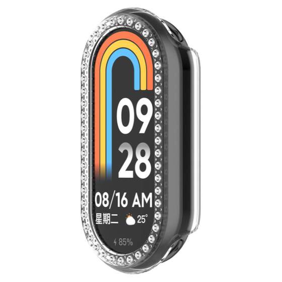 Suitable for Xiaomi Mi Band 9/10 protective cover, imitation diamond PC half-covered protective case, smart sports band8/9 shell and film integrated band9 full-covered high-definition tempered film accessories, ceramic version only