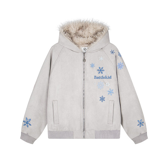 
DARKAGE original American retro snowflake embroidery mountain carving cotton jacket men and women winter hooded couple wear