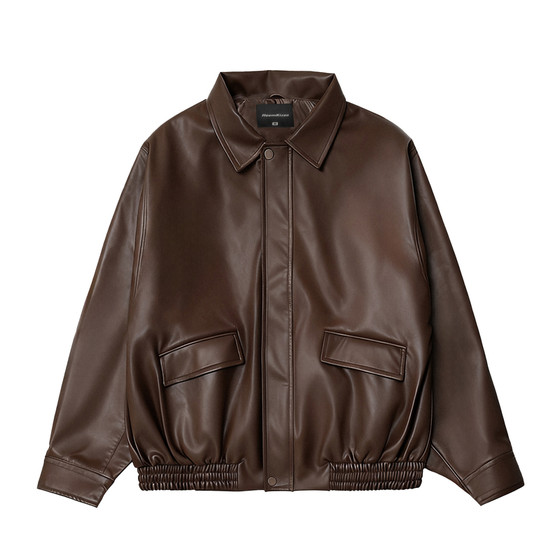 Heemkizoo Japanese retro autumn and winter solid color lapel retro carrier short men's and women's leather jacket tide
