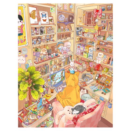 
Home one square meter landscaping sticker cartoon sticker set special oil craft cute room miniature scene sticker pack large decompressed 3D three-dimensional cabin sticker decorative sticker handmade toy girl