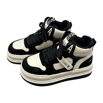 Genuine leather and velvet high-top shoes for women 2025 winter new style