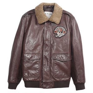 
MCS men's clothing originated from Marlboro slim lapel motorcycle sheep leather short warm down leather jacket