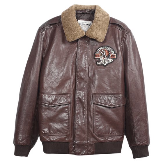 
MCS men's clothing originated from Marlboro slim lapel motorcycle sheep leather short warm down leather jacket