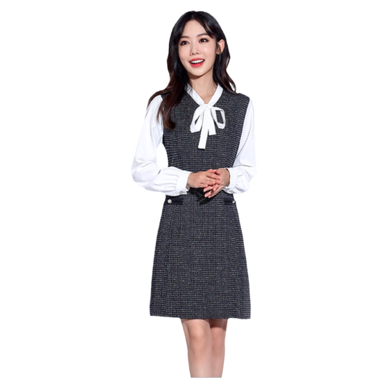 
TRIBECA Tribeca Shopping Mall same autumn retro high-waist spliced ​​shirt dress