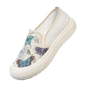 Ethnic style cloth shoes 2024 summer new women's flat canvas casual fashion student heel soft bottom fisherman shoes for women
