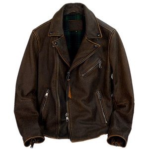 
Tea core cowhide luxury products heavy-work pure handmade old American retro khaji men's genuine leather leather jacket