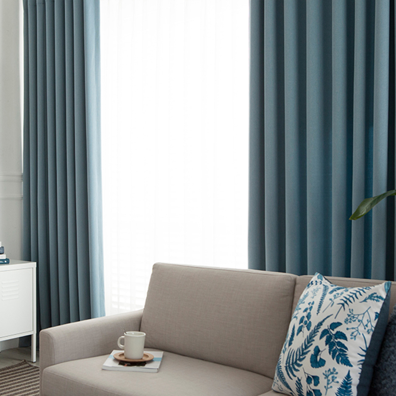 易可纺轻奢飘窗记忆定型窗帘简约现代成品纯色客厅遮光帘/夏威夷