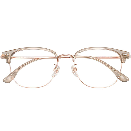 
Brown half-rim glasses frame for short-sighted women with Korean-style plain face, ultra-lightweight pure titanium anti-blue light frames for round faces