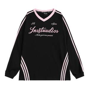 
INSstudios American style three-bar contrast color splicing V-neck long-sleeved loose casual T-shirt for men