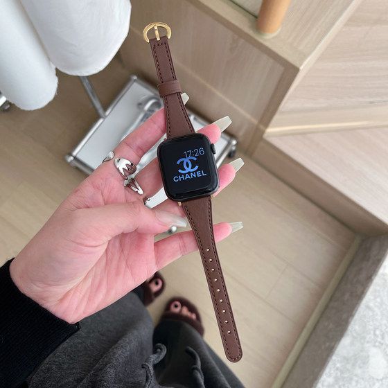 高级感尚马蹄扣小蛮腰女皮质表带适用苹果手表10代iwatch8//9se42