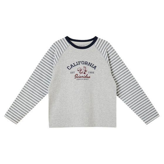 
[Comfortable Cotton Tribe] Uncle Cotton Girls College Style Striped Raglan Sleeve T Boys Spring and Summer Loose Long Sleeve T-Shirt