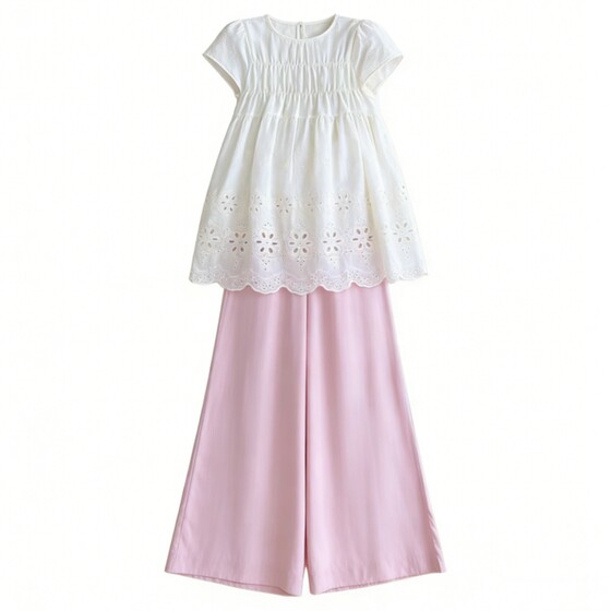 
Maternity fashion suit 2026 summer new style short-sleeved loose outer wear solid color top wide-leg skirt pants women's two-piece set