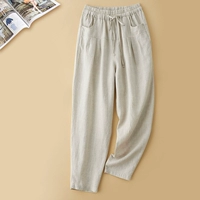 Летние тонкие осенние штаны для матери, из хлопка и льна