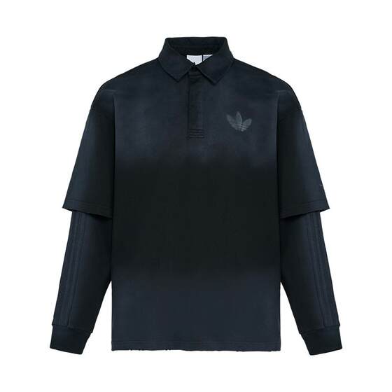 
Fake two-piece pure cotton versatile fashion loose sports long-sleeved POLO shirt men's adidas Adidas clover