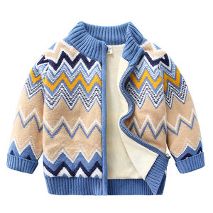 
Boys sweater cardigan plus velvet jacket autumn and winter new children's thickened warm cotton coat baby sweater 8558