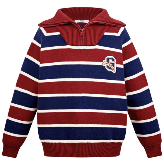
MQD children's clothing boys' sweater winter retro striped children's sweater lapel thickened warm sweater