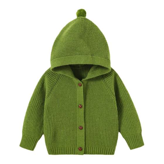 
Yantaijia Korean version baby sweater spring children's knitted cardigan hooded coat boys fashionable autumn and winter green