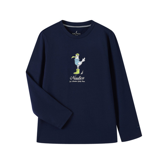 
NAUTICA children's clothing boys and girls long-sleeved round neck T-shirt spring and autumn medium and large children's tops bottoming shirt to cover the heat
