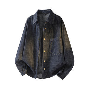 
Retro washed original color denim shirt men's 2026 spring new trendy brand loose lapel long-sleeved shirt jacket