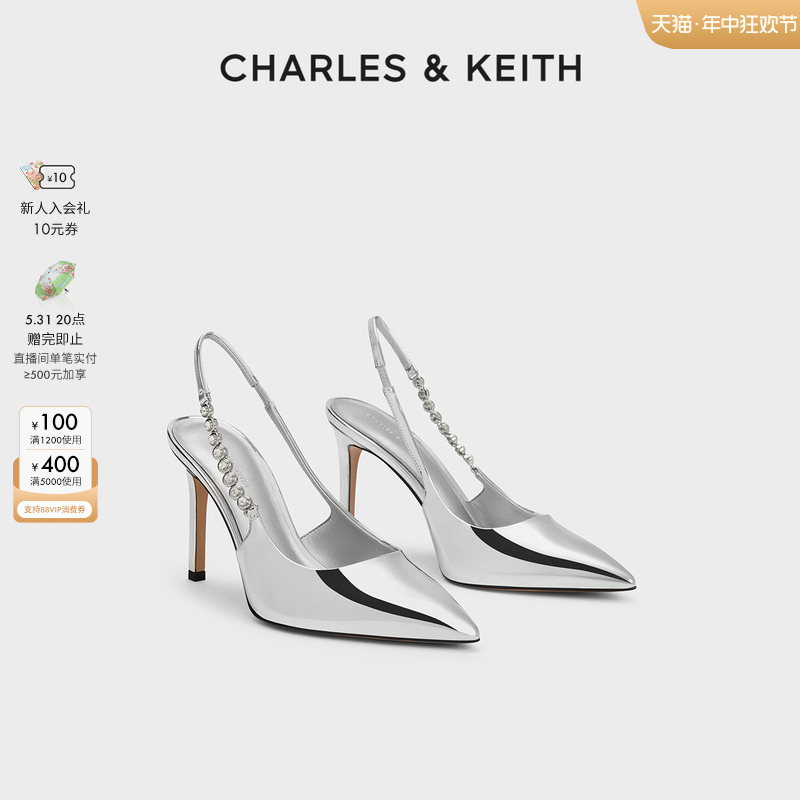 CHARLES & KEITH 23春夏新款CK1-60280377时尚链条尖头高跟凉鞋女