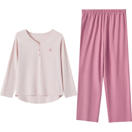 
Red bean men's and women's cotton modal pajamas long-sleeved spring and autumn new antibacterial and anti-mite simple outer wear home clothes set