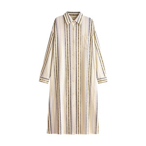 
Yuenei nightgown women's pajamas spring and autumn autumn pure cotton long-sleeved loose large size cardigan long skirt can be worn outside