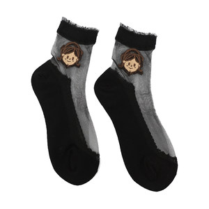 Benpai ultra -thin ice wire cotton bottom short stockings, non -slip crystal women's socks lace lace embroidered glass wire in stockings
